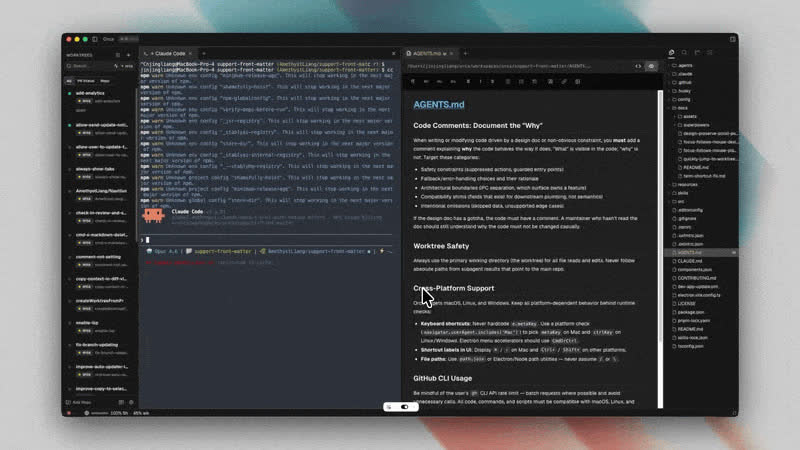 Split panes for agents, terminals, browsers, and files